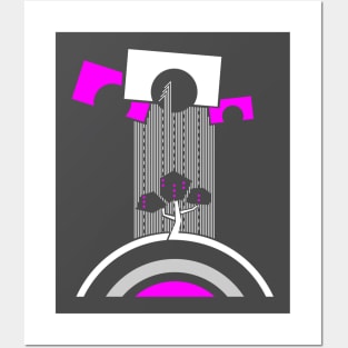 White and pink abstraction in constructivism style Posters and Art